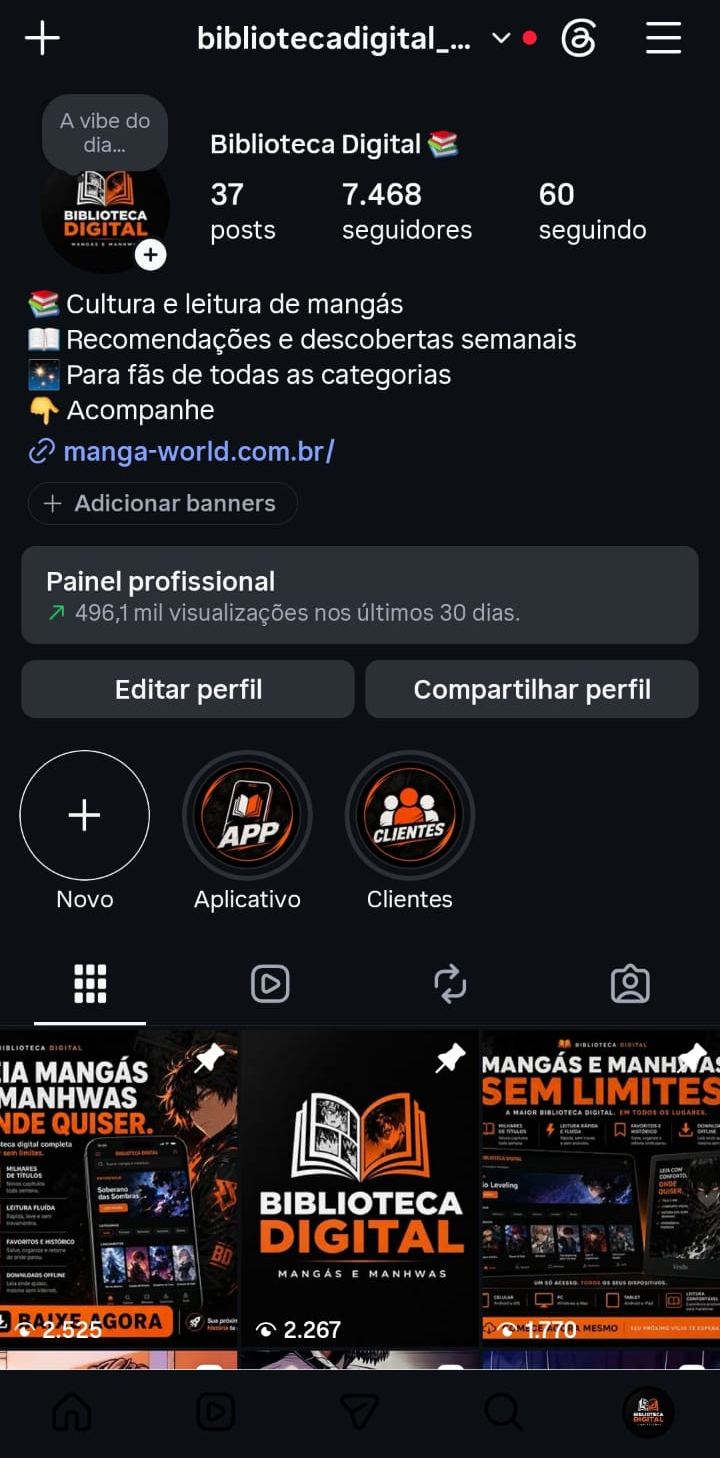 Perfil real do Instagram da Biblioteca Digital com 7.468 seguidores